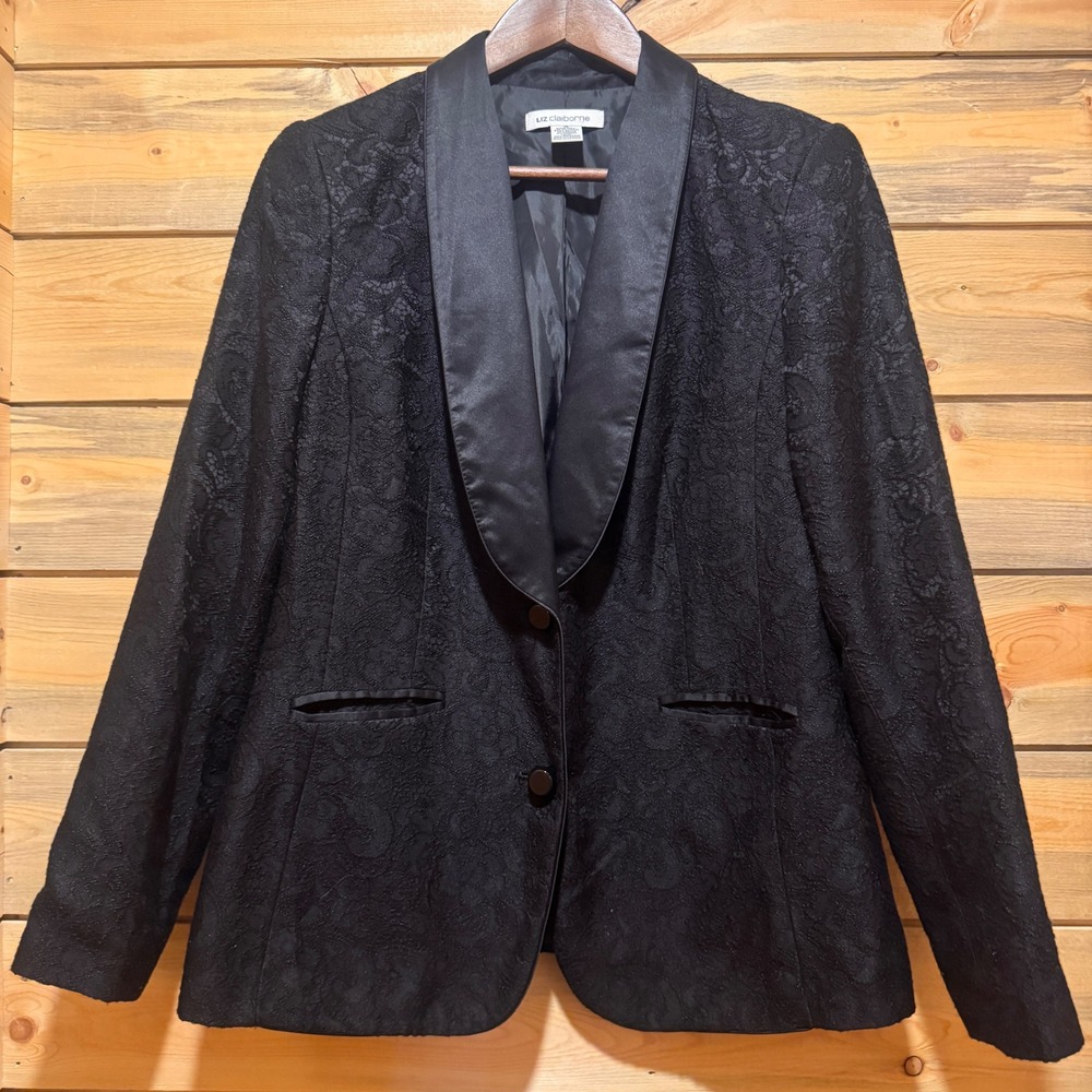 Dark Romantic Academia Whimsigoth Poetcore Black Lace Blazer Satin‎ Collar Sz 10 - Picture 10 of 10